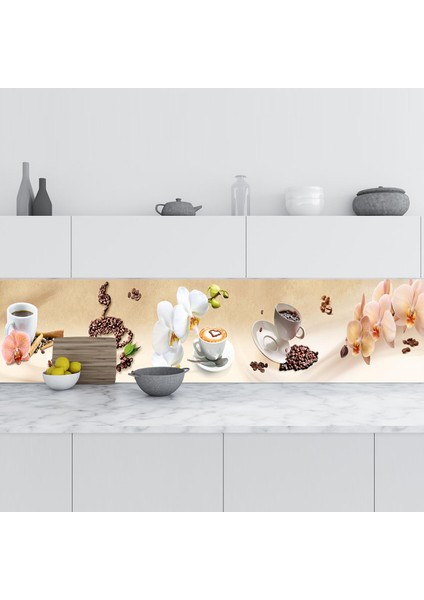 Mutfak Tezgah Arası Folyo Fayans Kaplama Folyosu Orkide Kahve 60X500 cm