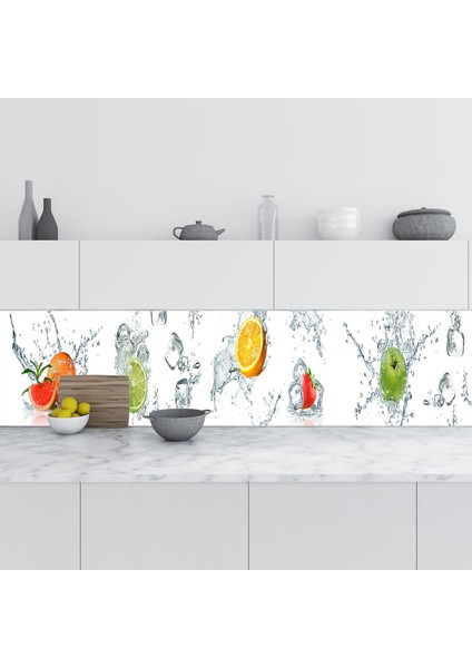 Mutfak Tezgah Arası Folyo Fayans Kaplama Folyosu Meyveler Su Panoramik 60X200 cm