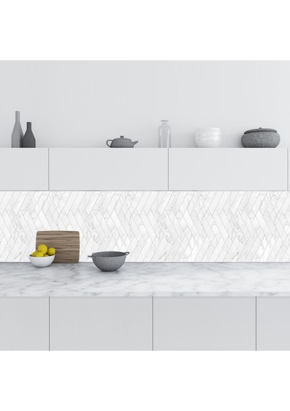 Mutfak Tezgah Arası Folyo Fayans Kaplama Folyosu Beyaz Mermer Kiremit Desen 60X100 cm
