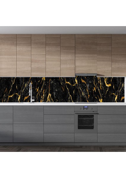 Mutfak Tezgah Arası Folyo Fayans Kaplama Folyosu Siyah Altın Mermer 60X500 cm fiyatları