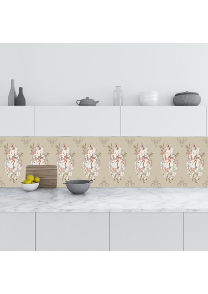 Mutfak Tezgah Arası Folyo Fayans Kaplama Folyosu Renkli Çiçek Çizim 60X400 cm