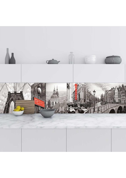 Mutfak Tezgah Arası Folyo Fayans Kaplama Folyosu Retro Siyah Beyaz 60X500 cm