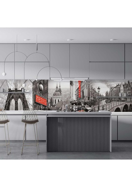 Mutfak Tezgah Arası Folyo Fayans Kaplama Folyosu Retro Siyah Beyaz 60X500 cm fırsatları