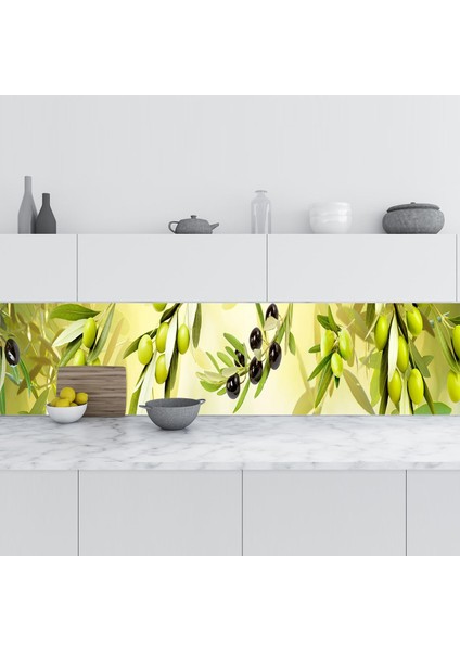 Mutfak Tezgah Arası Folyo Fayans Kaplama Folyosu Zeytin Dalı 60X200 cm