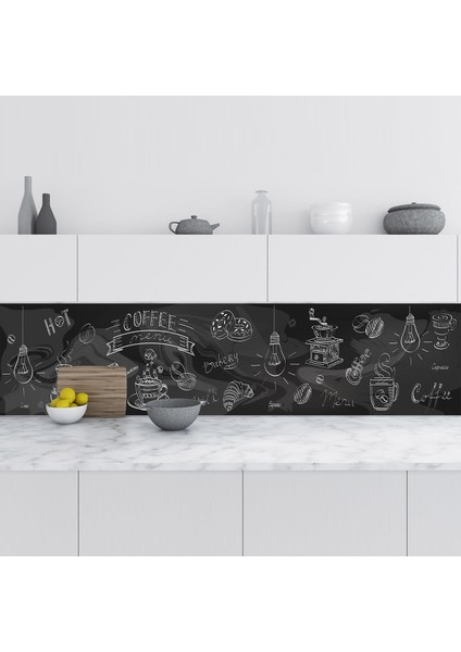 Mutfak Tezgah Arası Folyo Fayans Kaplama Folyosu Coffee Menu 60X400 cm