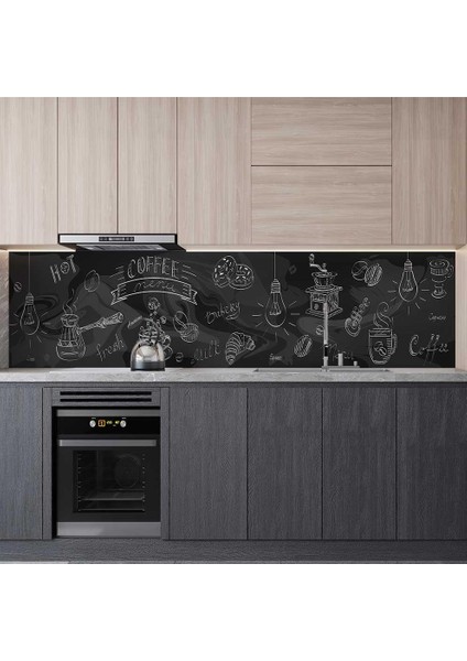 Mutfak Tezgah Arası Folyo Fayans Kaplama Folyosu Coffee Menu 60X400 cm modelleri
