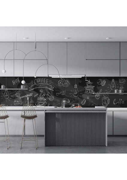 Mutfak Tezgah Arası Folyo Fayans Kaplama Folyosu Coffee Menu 60X400 cm fırsatları