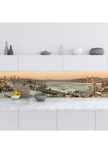 Mutfak Tezgah Arası Folyo Fayans Kaplama Folyosu Panoramik Istanbul 60X400 cm