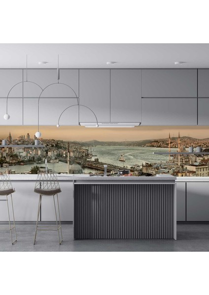Mutfak Tezgah Arası Folyo Fayans Kaplama Folyosu Panoramik Istanbul 60X400 cm fırsatları