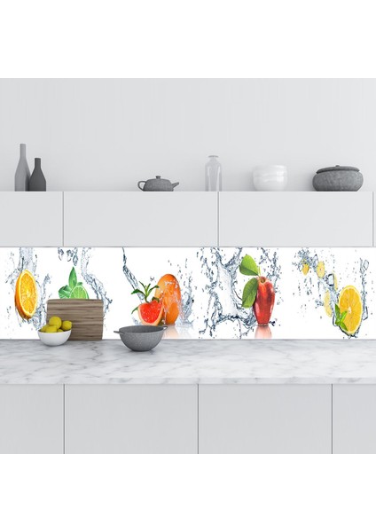 Mutfak Tezgah Arası Folyo Fayans Kaplama Folyosu Meyveler Su Pano 60X500 cm