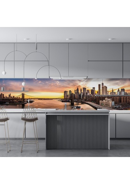 Mutfak Tezgah Arası Folyo Fayans Kaplama Folyosu Brooklyn Köprüsü 60X400 cm fırsatları