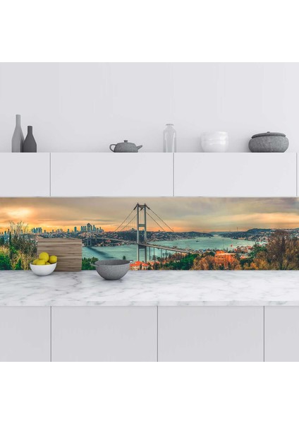 Mutfak Tezgah Arası Folyo Fayans Kaplama Folyosu Istanbul Köprü 60X400 cm