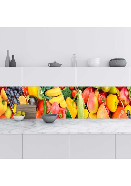 Mutfak Tezgah Arası Folyo Fayans Kaplama Folyosu Sebze Meyve Kolaj 60X500 cm