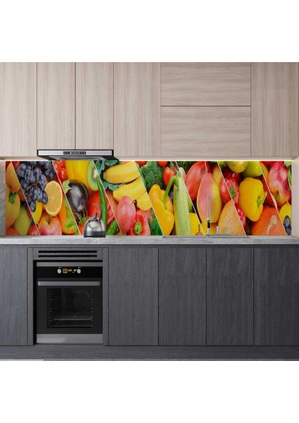 Mutfak Tezgah Arası Folyo Fayans Kaplama Folyosu Sebze Meyve Kolaj 60X500 cm modelleri