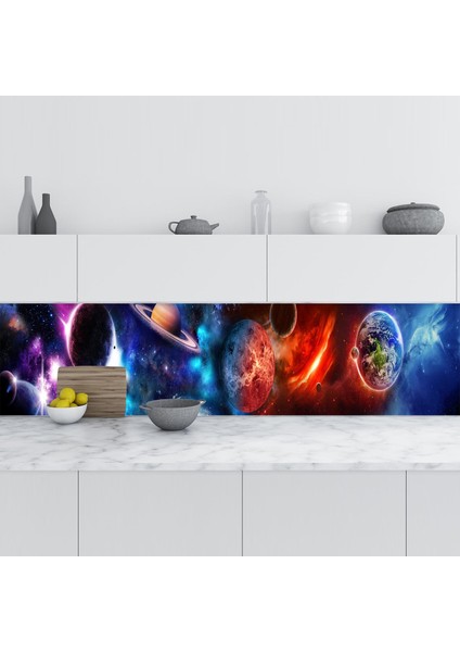 Mutfak Tezgah Arası Folyo Fayans Kaplama Folyosu Uzay Sahnesi 60X500 cm