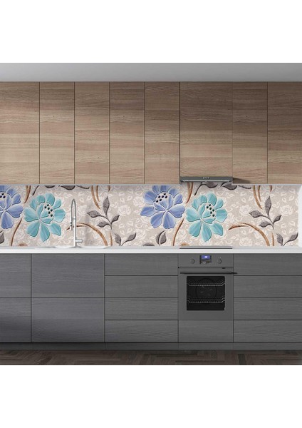 Mutfak Tezgah Arası Folyo Fayans Kaplama Folyosu Çiçek Duvar 2 60X100 cm