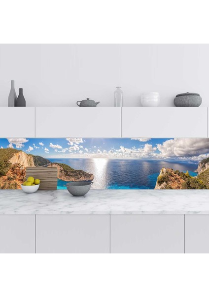 Mutfak Tezgah Arası Folyo Fayans Kaplama Folyosu Yunanistan Deniz 60X300 cm