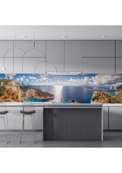 Mutfak Tezgah Arası Folyo Fayans Kaplama Folyosu Yunanistan Deniz 60X300 cm fırsatları