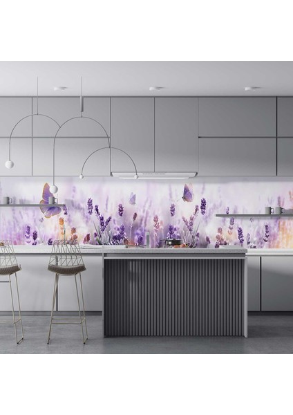 Mutfak Tezgah Arası Folyo Fayans Kaplama Folyosu Lavanta Çiçekler 60X300 cm fırsatları