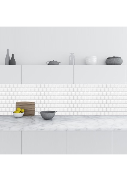 Mutfak Tezgah Arası Folyo Fayans Kaplama Folyosu Beyaz Tuğla Desen Küçük 60X500 cm