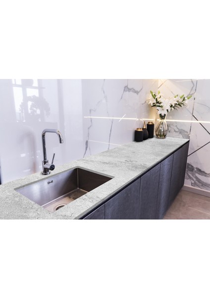 Tezgah Üstü Fayans Kaplama Folyosu Mutfak Tezgahı Kaplama Natural Marble Grey 70 cm x 5 Metre
