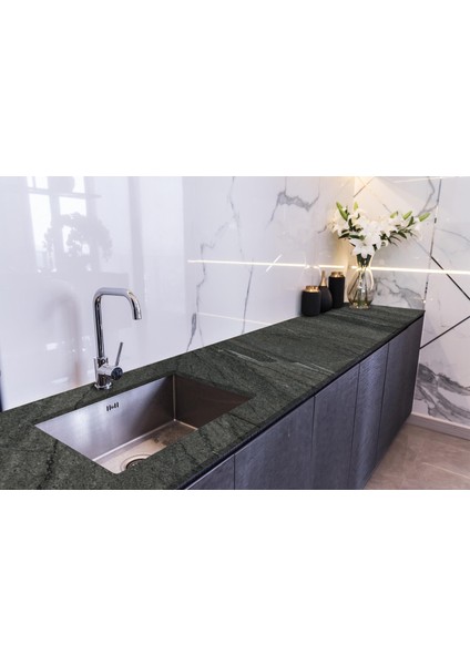 Tezgah Üstü Fayans Kaplama Folyosu Mutfak Tezgahı Kaplama Dark Grey Marble 70 cm x 3 Metre