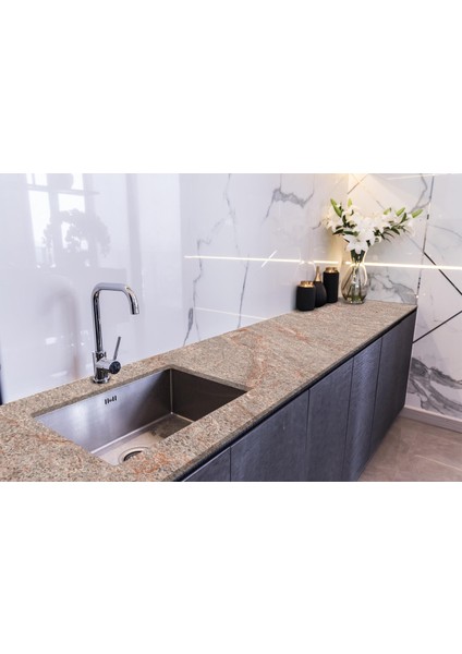 Tezgah Üstü Fayans Kaplama Folyosu Mutfak Tezgahı Kaplama Pink Beige Marble 70 cm x 2 Metre