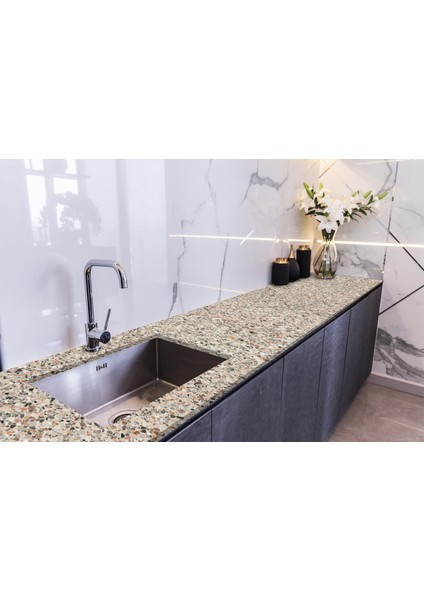 Tezgah Üstü Fayans Kaplama Folyosu Mutfak Tezgahı Kaplama Granite Marble Design 70 cm x 3 Metre