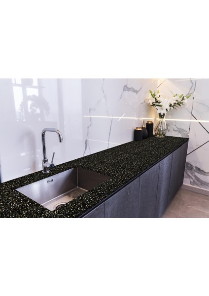 Tezgah Üstü Fayans Kaplama Folyosu Mutfak Tezgahı Kaplama Granit Desen 70 cm x 3 Metre