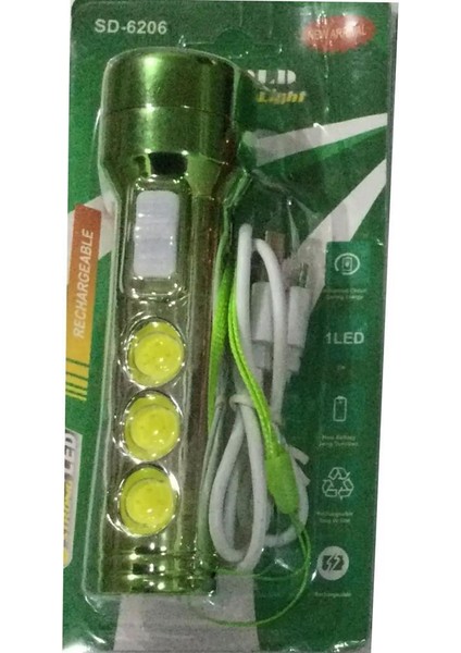 Ultra Güçlü USB Şarjlı Yeşil El Feneri Kamp Feneri Avcılık Feneri