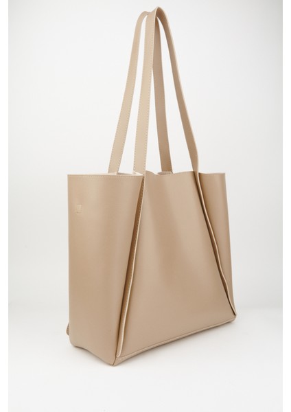 Kadın Vizon Yavrulu Katlanabilir Içi Süet Yumuşak Deri Büyük Boy Shopper Çanta