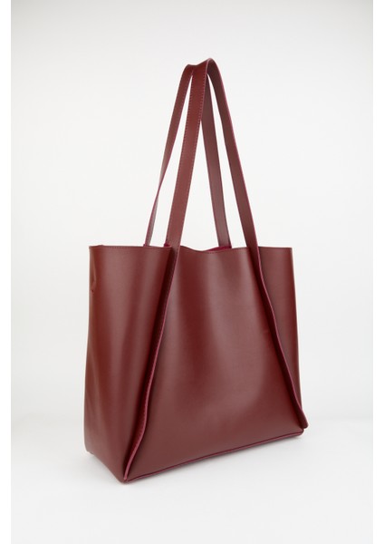 Kadın Bordo Yavrulu Katlanabilir Içi Süet Yumuşak Deri Büyük Boy Shopper Çanta