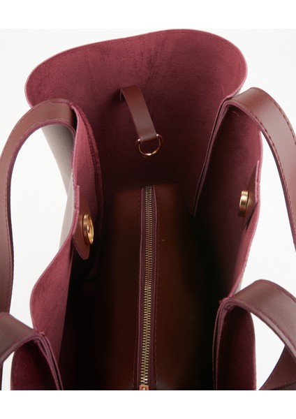 Kadın Bordo Yavrulu Katlanabilir Içi Süet Yumuşak Deri Büyük Boy Shopper Çanta