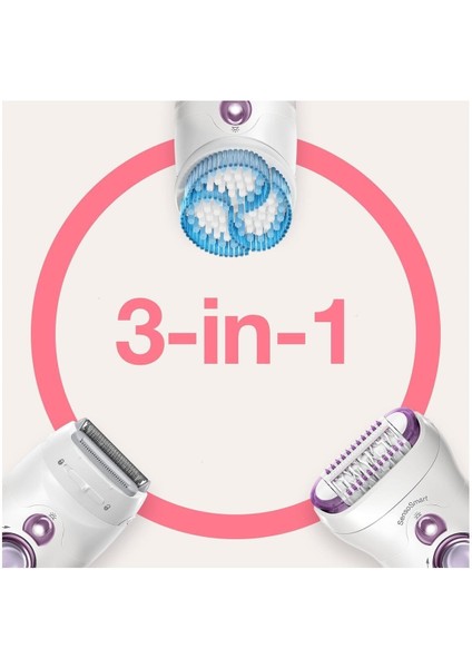 Silk-Épil 9 9735 Sensosmart, Kablosuz, Islak&kuru, 6 Ek Parçalı, 3'ü 1 Arada Epilatör fırsatları