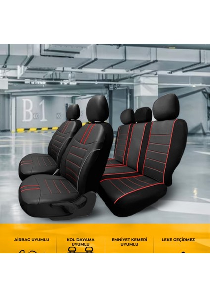 Mondeo 2015 ve Sonrası Sport Deri Modüler Koltuk Kılıfı Takımı Siyah Kırmızı