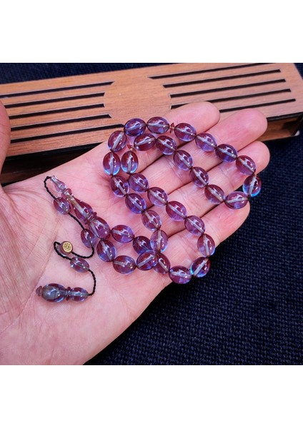 8X11 mm Hassas Delim Buz Mavisi Zar Kehribar Tesbih | Ayhan Turan Usta Imzalı Tespih