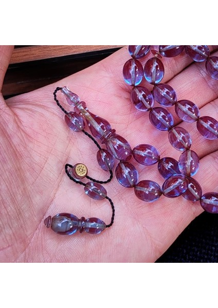 8X11 mm Hassas Delim Buz Mavisi Zar Kehribar Tesbih | Ayhan Turan Usta Imzalı Tespih fiyatları