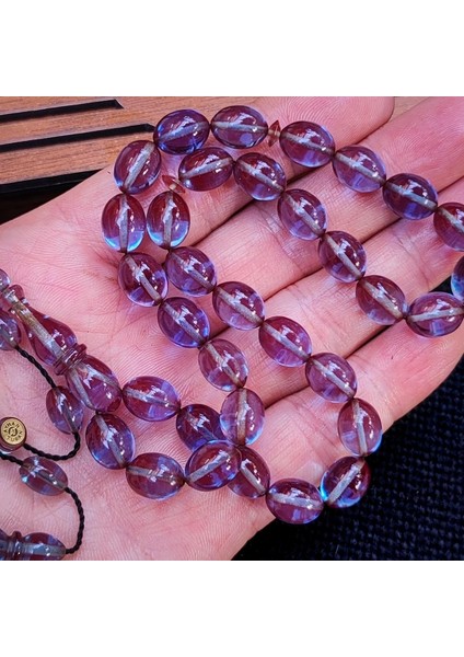 8X11 mm Hassas Delim Buz Mavisi Zar Kehribar Tesbih | Ayhan Turan Usta Imzalı Tespih modelleri