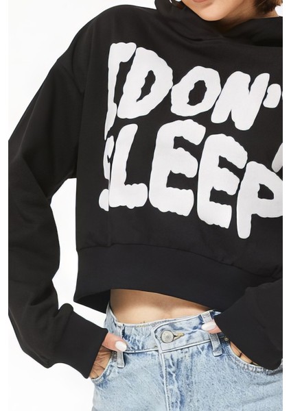 Kapüşonlu Baskılı Crop Sweatshirt fiyatları