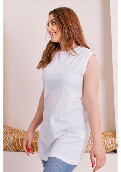 Sude Bisiklet Yaka Kolsuz Sade Basic Bluz - 6038 - Beyaz fiyatları