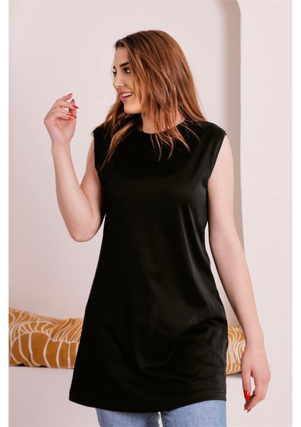 Sude Bisiklet Yaka Kolsuz Sade Basic Bluz - 6038 - Siyah fiyatları