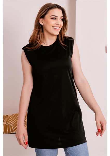 Sude Bisiklet Yaka Kolsuz Sade Basic Bluz - 6038 - Siyah modelleri