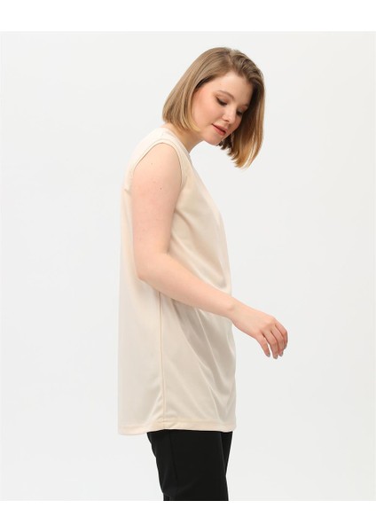 Sude Bisiklet Yaka Kolsuz Sade Basic Bluz - 6038 - Krem