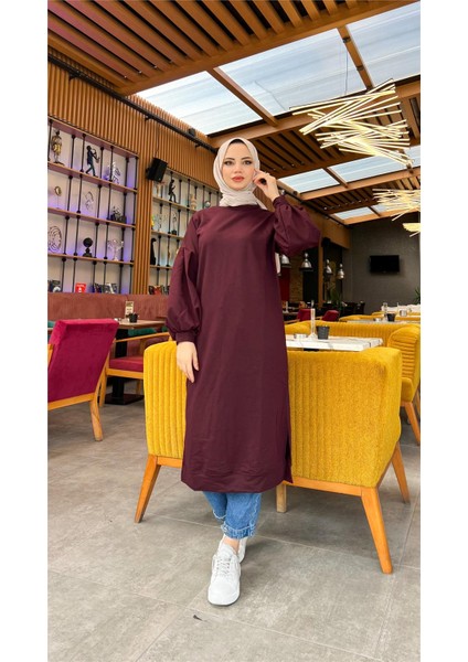 Hira Balon Kol Midi Boy Sade Basic Sweatshirt - 3031 - Mürdüm