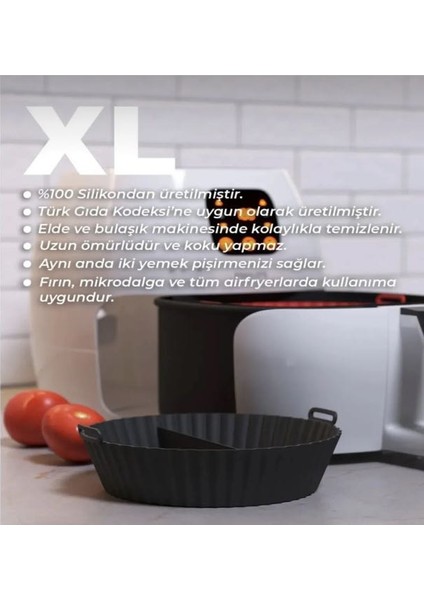 Holly Home Airfryer Silikon 2 Bölmeli Pişirme Kabı Fırın Kalıbı 20X5 cm Siyah