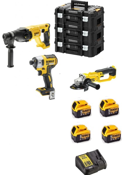 DCH133NT( 2.6j )+DCF887NT( 206 Nm )+DCG412NT( 125 mm )+ 4ADET 5 Amper Batarya +1 Adet Dolum Cihazı