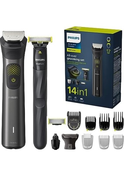Series 9000 MG9550/15 14'ü 1 Arada Düzeltici + Oneblade, Ikili Tıraş Makinesi ve Aksesuarlar