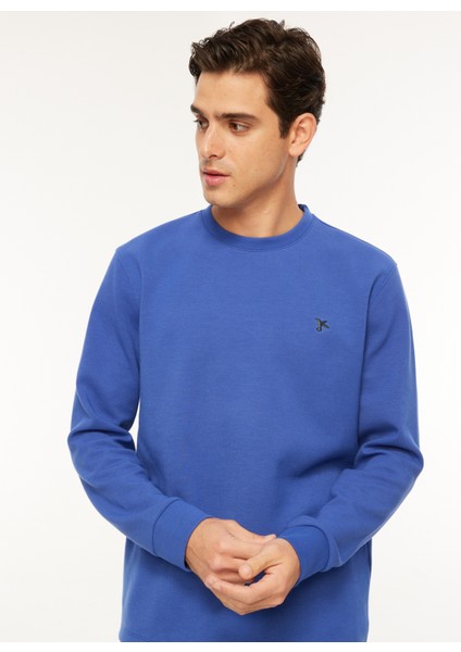Bisiklet Yaka Düz Çivit Erkek Sweatshırt F3WM-SWT136