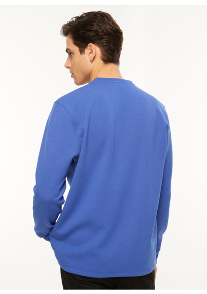 Bisiklet Yaka Düz Çivit Erkek Sweatshırt F3WM-SWT136