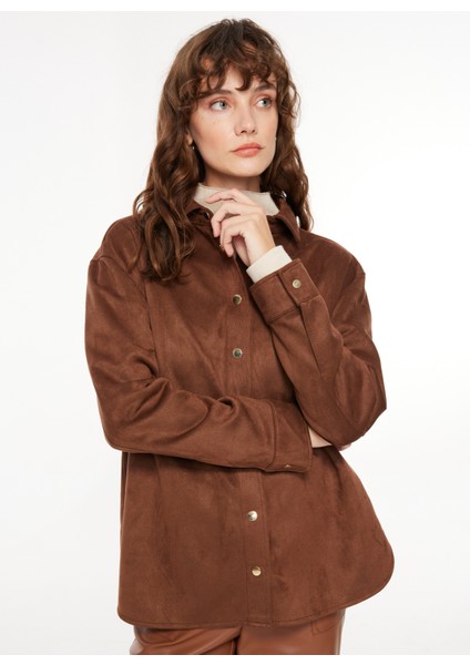 Basic Gömlek Yaka Düz Kahve Kadın Gömlek F3WL-GML14 fiyatları